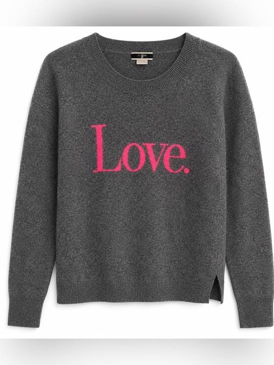 J. Crew Sweaters - J.Crew 100% Cashmere Love Sweater Gray Pink Graphic Crew Neck Medium Women’s